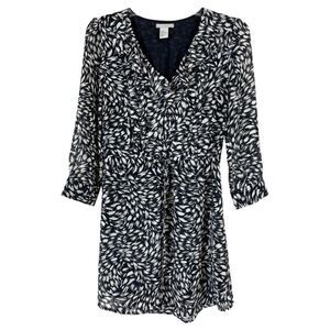 H&M Navy Chiffon Long Sleeve Tie Dress Sz 6